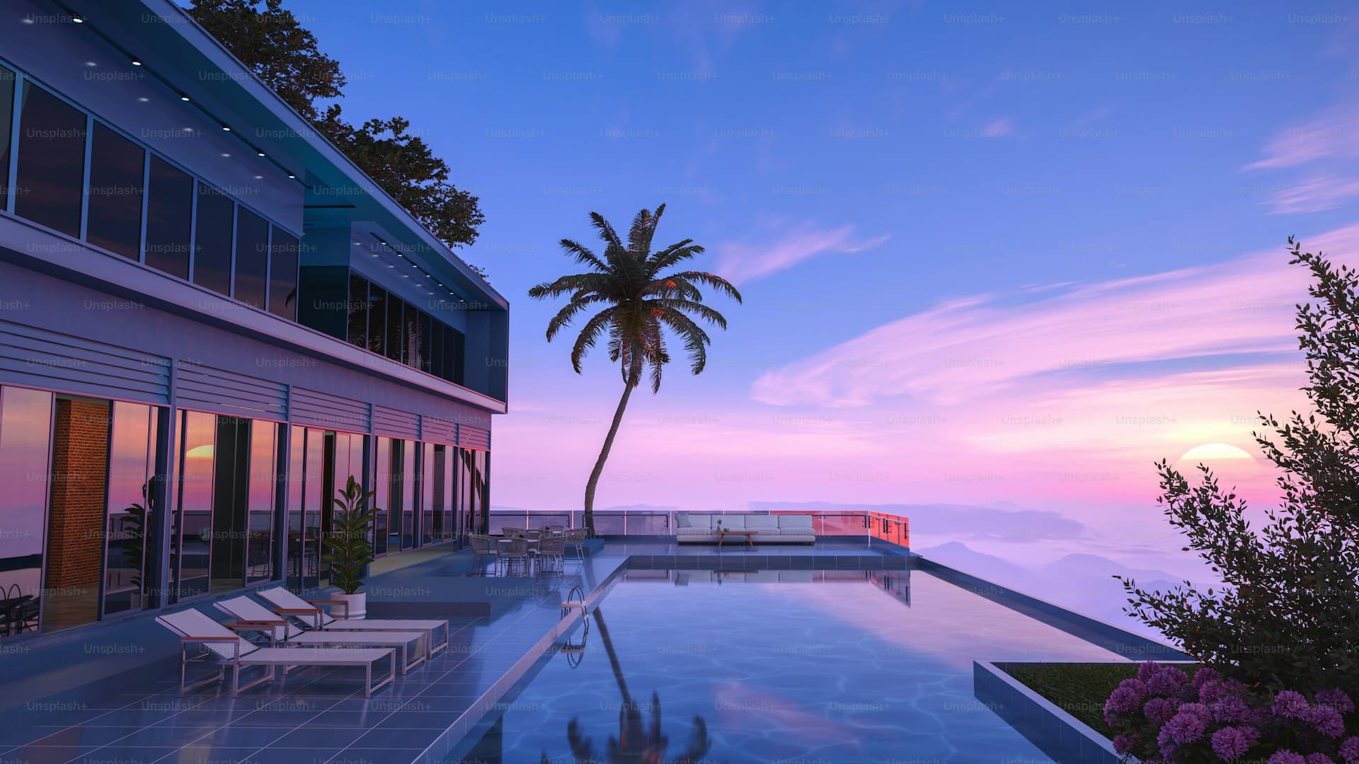 Luxury pool at sunset