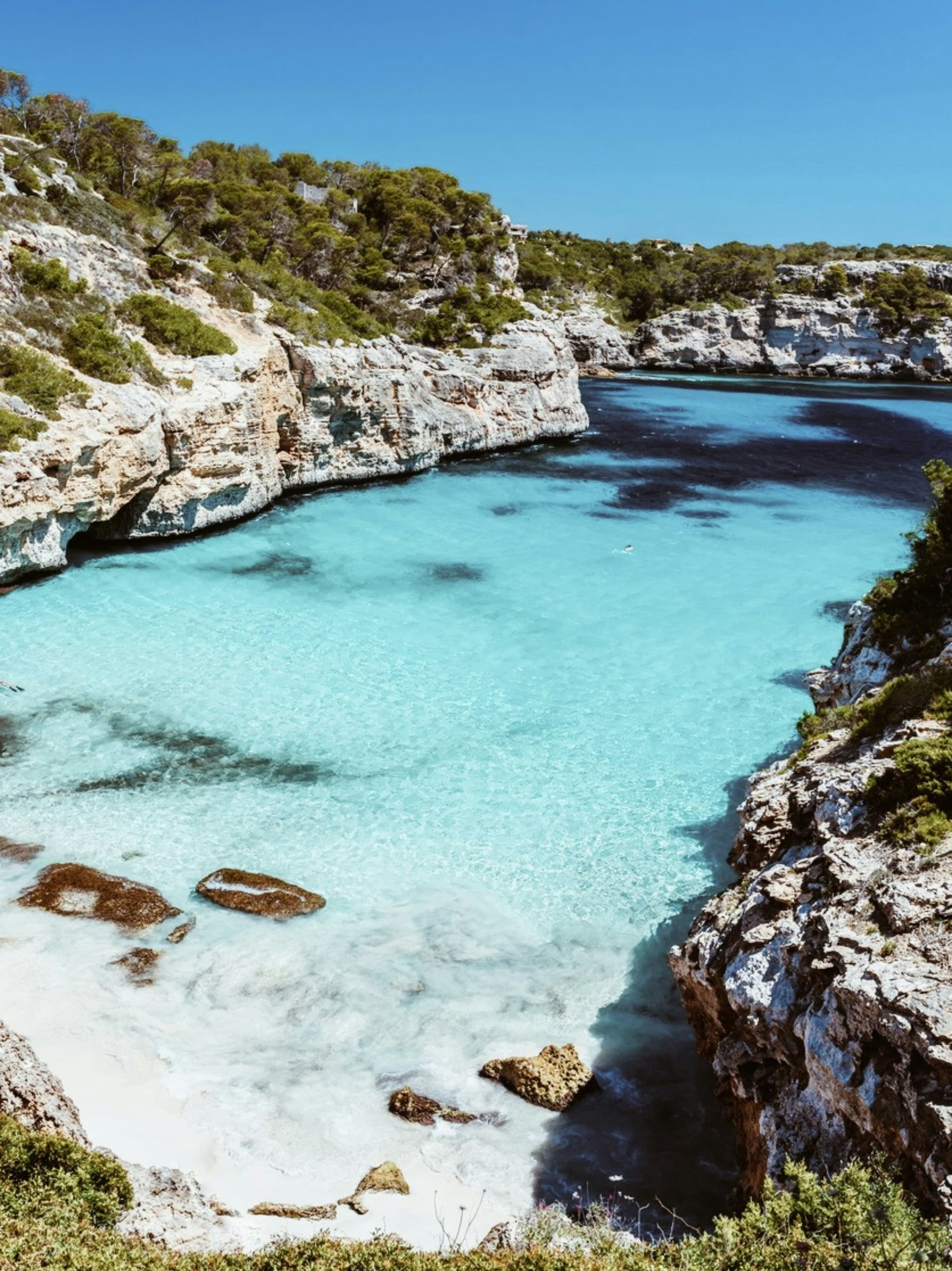 Crystal clear turquoise cala in Mallorca