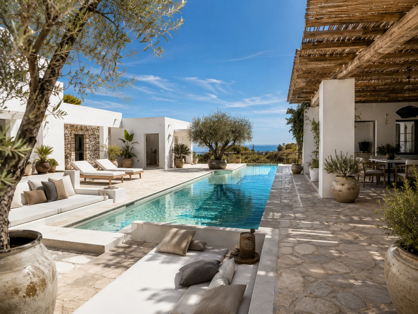 White Spanish villa among Mediterranean planting