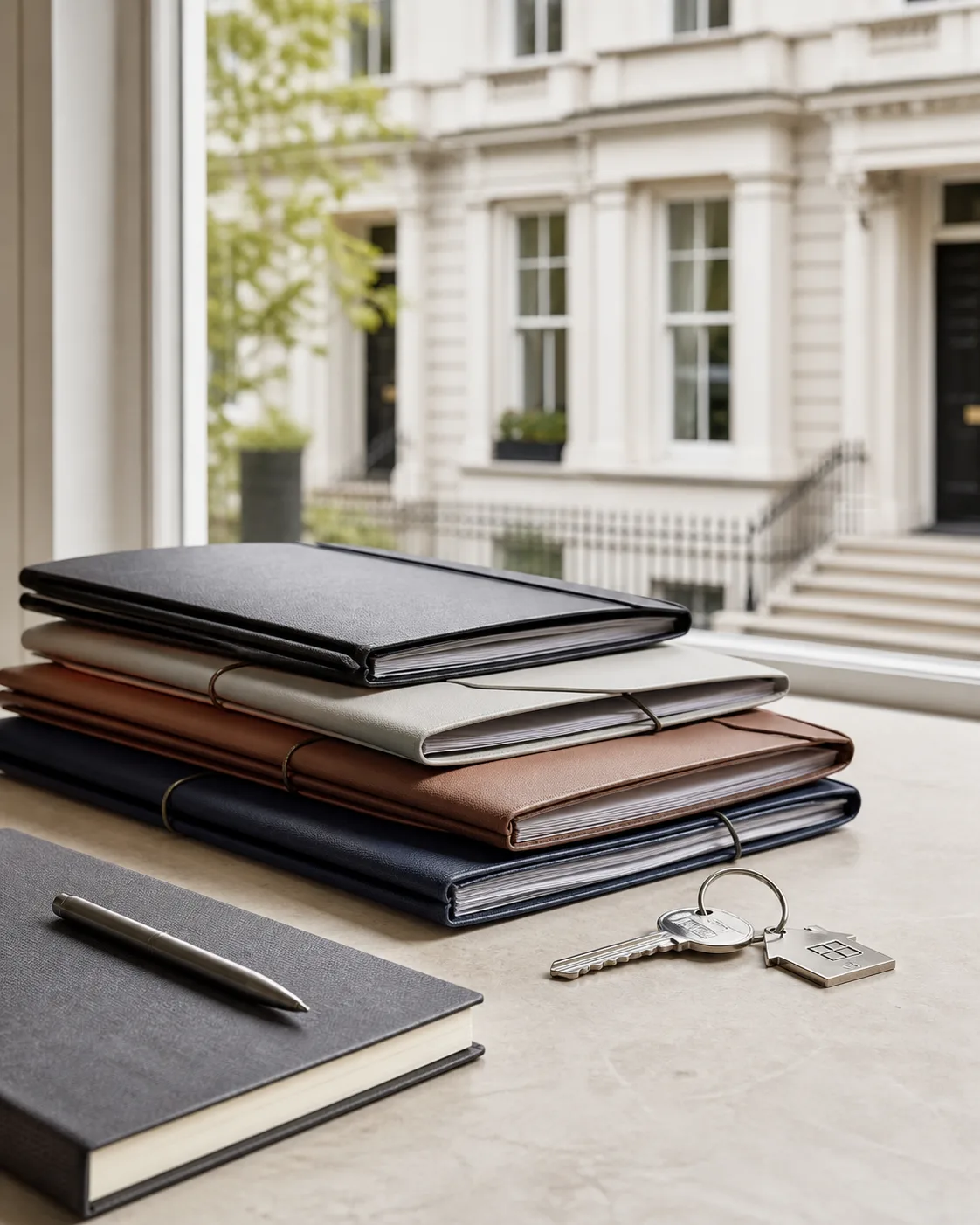 An international borrower file and UK house key prepared for review