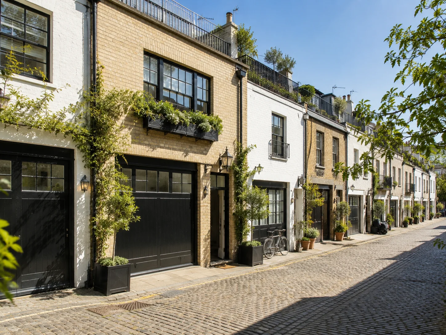 A quiet row of British mews homes