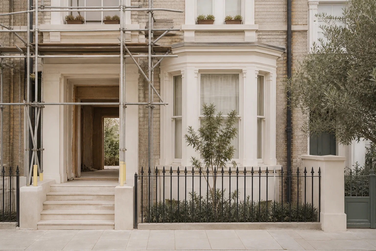 A British townhouse refurbishment with discreet scaffolding