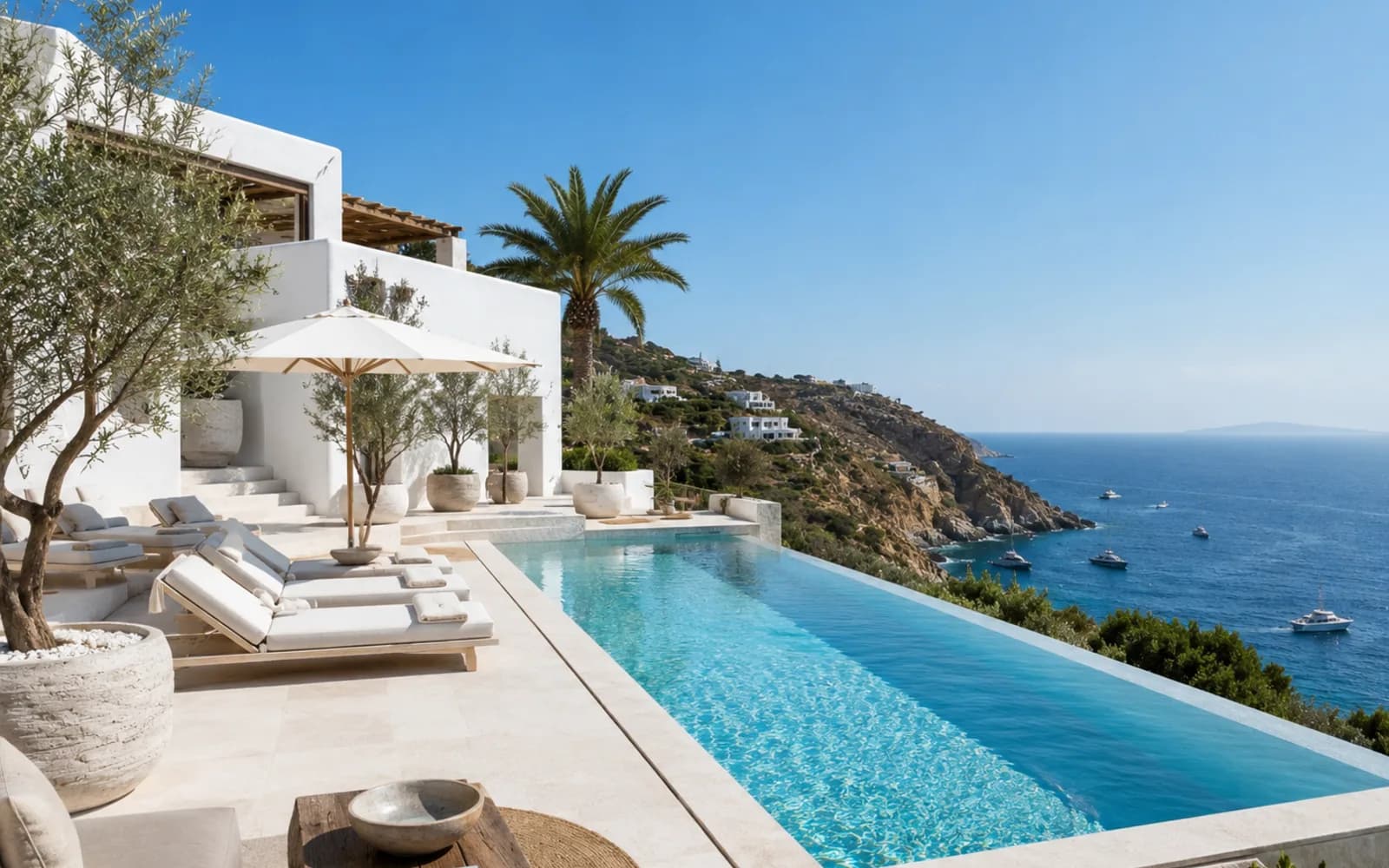White Mediterranean villa beside the sea